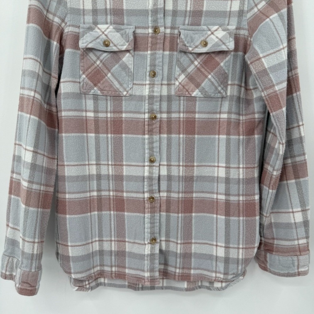 Womens Soft Plaid Flannel Shirt Size‎ L Dusty Mauve Neutral Granola Girl Hiking - Picture 9 of 14
